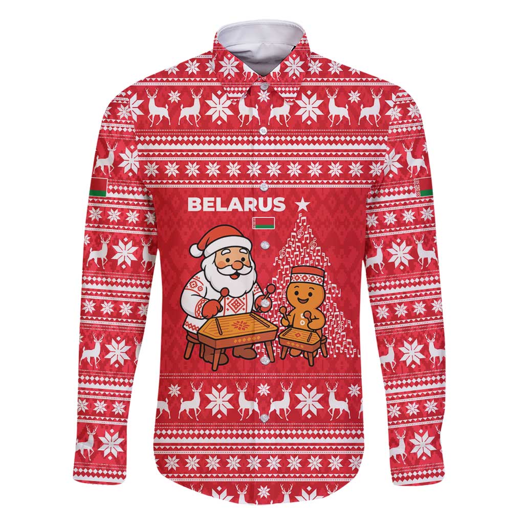 Belarus Christmas Family Matching Long Sleeve Bodycon Dress and Hawaiian Shirt with Santa Gingerbread Playing Chess National Emblem and Nordic Pattern Design - Wonder Print Shop