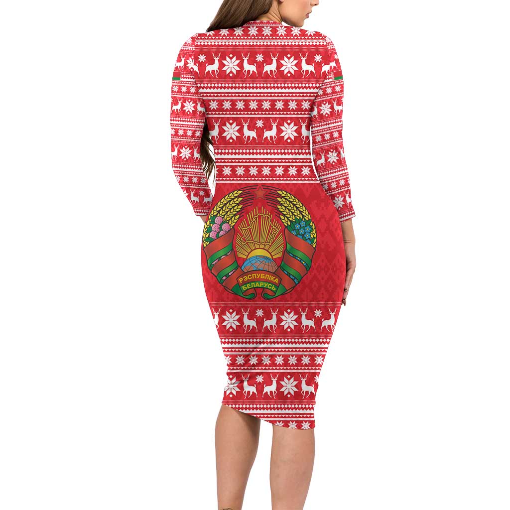 Belarus Christmas Family Matching Long Sleeve Bodycon Dress and Hawaiian Shirt with Santa Gingerbread Playing Chess National Emblem and Nordic Pattern Design - Wonder Print Shop