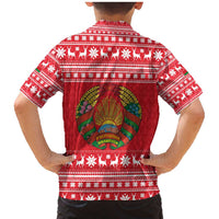 Belarus Christmas Family Matching Mermaid Dress and Hawaiian Shirt with Santa Gingerbread Playing Chess National Emblem and Nordic Pattern Design - Wonder Print Shop