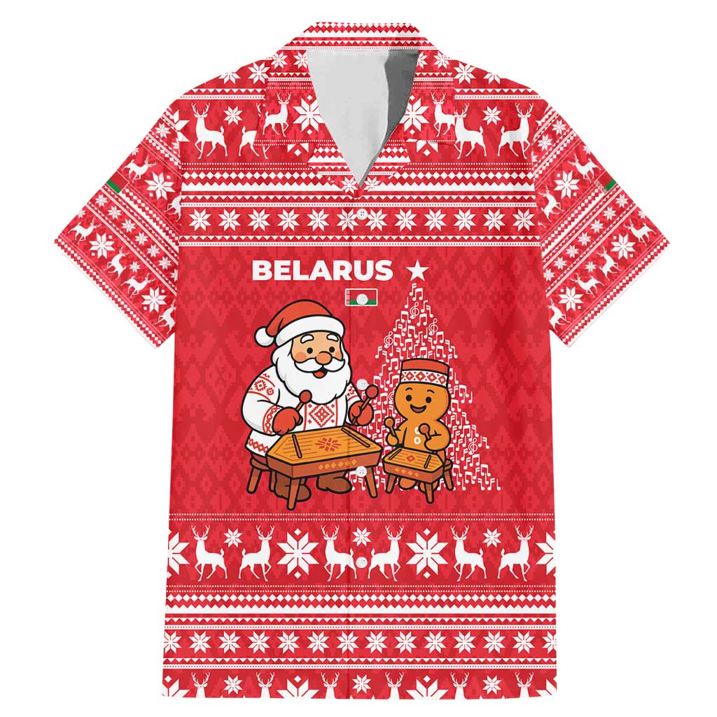 Belarus Christmas Family Matching Mermaid Dress and Hawaiian Shirt with Santa Gingerbread Playing Chess National Emblem and Nordic Pattern Design - Wonder Print Shop