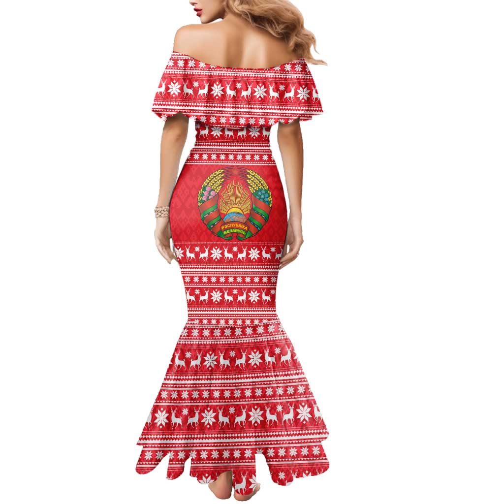 Belarus Christmas Family Matching Mermaid Dress and Hawaiian Shirt with Santa Gingerbread Playing Chess National Emblem and Nordic Pattern Design - Wonder Print Shop