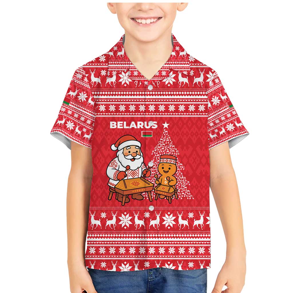 Belarus Christmas Family Matching Mermaid Dress and Hawaiian Shirt with Santa Gingerbread Playing Chess National Emblem and Nordic Pattern Design - Wonder Print Shop