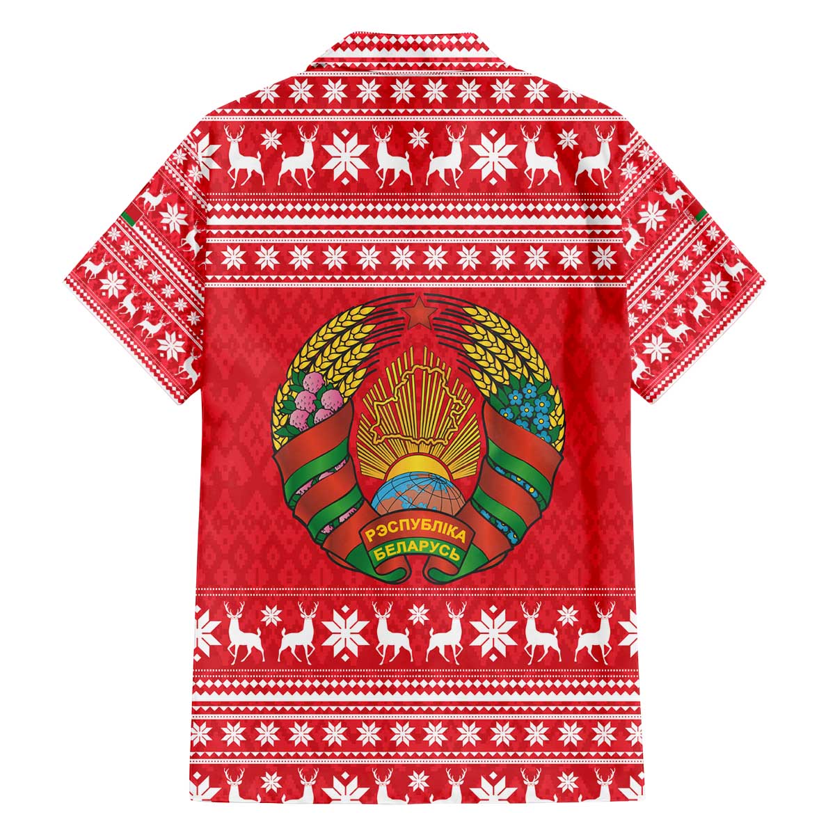 Belarus Christmas Family Matching Off The Shoulder Long Sleeve Dress and Hawaiian Shirt with Santa Gingerbread Playing Chess National Emblem and Nordic Pattern Design - Wonder Print Shop