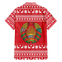 Belarus Christmas Family Matching Off The Shoulder Long Sleeve Dress and Hawaiian Shirt with Santa Gingerbread Playing Chess National Emblem and Nordic Pattern Design - Wonder Print Shop