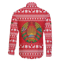 Belarus Christmas Family Matching Off The Shoulder Long Sleeve Dress and Hawaiian Shirt with Santa Gingerbread Playing Chess National Emblem and Nordic Pattern Design - Wonder Print Shop