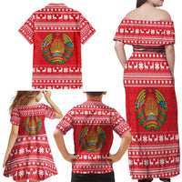 Belarus Christmas Family Matching Off Shoulder Maxi Dress and Hawaiian Shirt with Santa Gingerbread Playing Chess National Emblem and Nordic Pattern Design - Wonder Print Shop