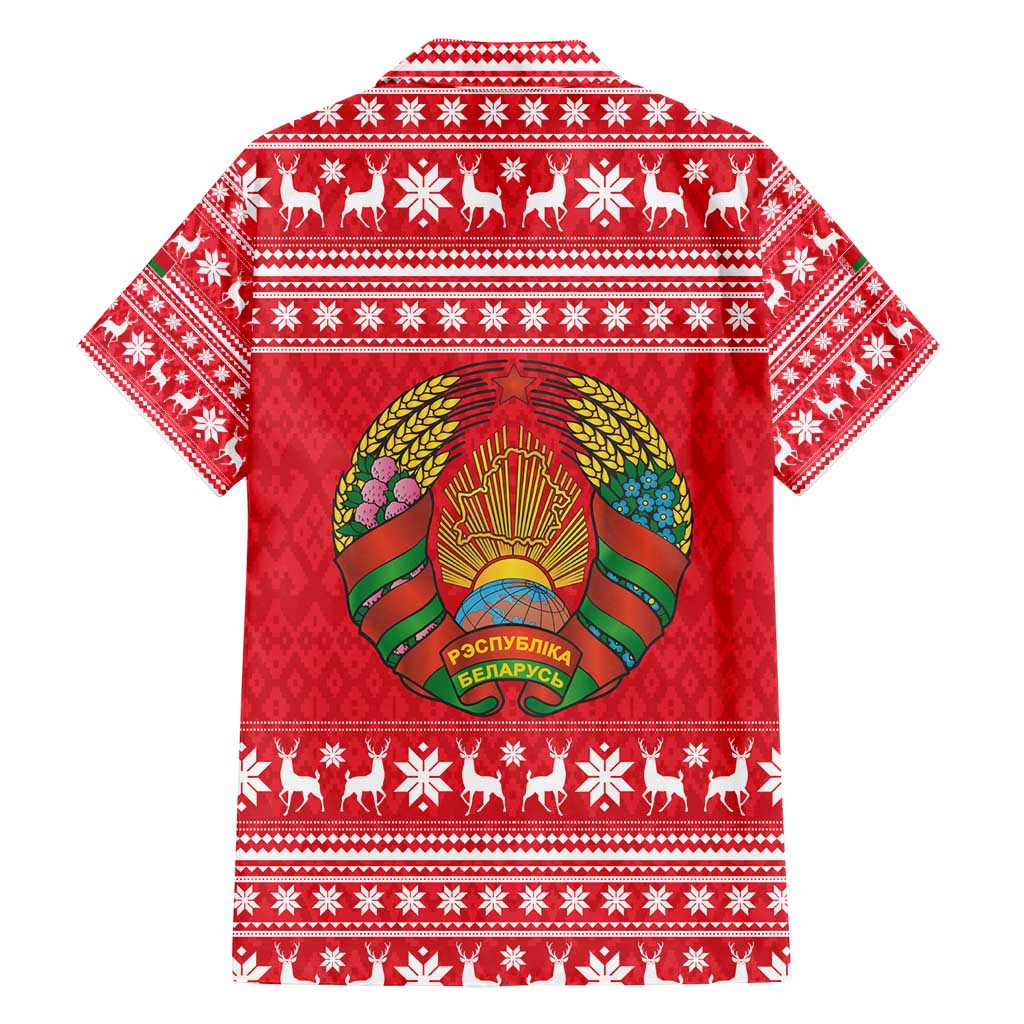 Belarus Christmas Family Matching Off Shoulder Maxi Dress and Hawaiian Shirt with Santa Gingerbread Playing Chess National Emblem and Nordic Pattern Design - Wonder Print Shop