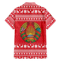 Belarus Christmas Family Matching Off Shoulder Maxi Dress and Hawaiian Shirt with Santa Gingerbread Playing Chess National Emblem and Nordic Pattern Design - Wonder Print Shop