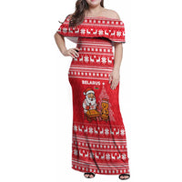 Belarus Christmas Family Matching Off Shoulder Maxi Dress and Hawaiian Shirt with Santa Gingerbread Playing Chess National Emblem and Nordic Pattern Design - Wonder Print Shop