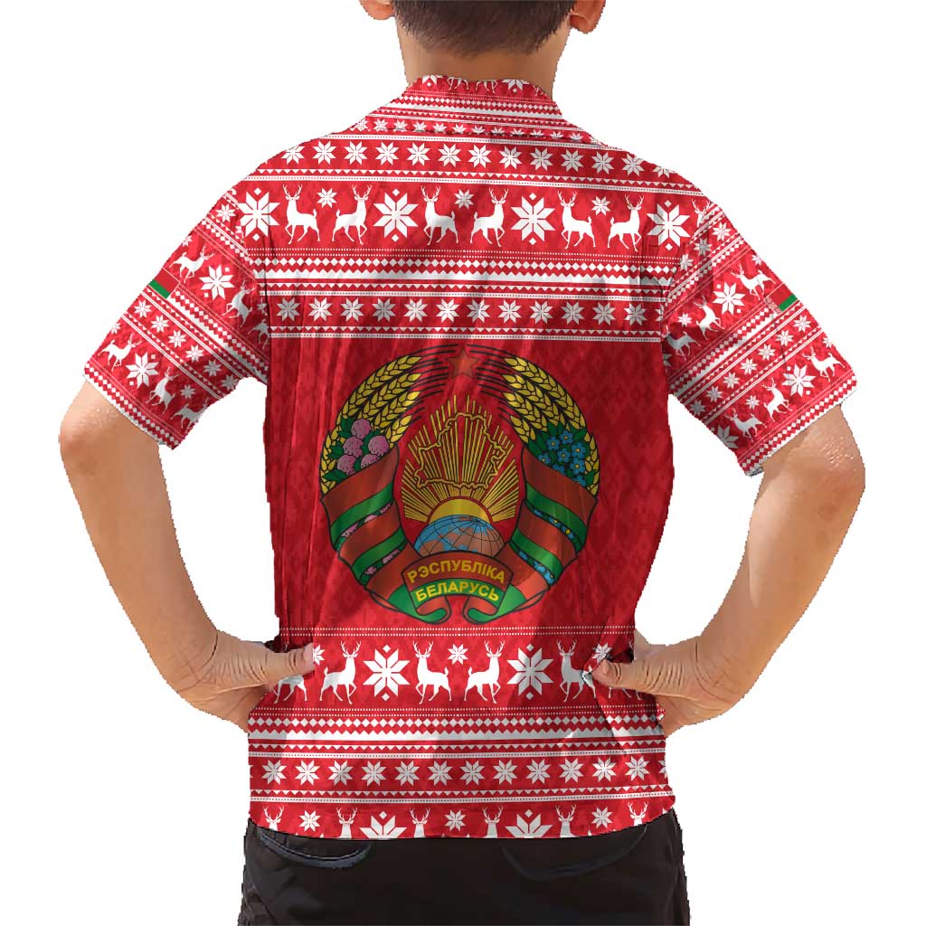 Belarus Christmas Family Matching Short Sleeve Bodycon Dress and Hawaiian Shirt with Santa Gingerbread Playing Chess National Emblem and Nordic Pattern Design - Wonder Print Shop