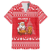 Belarus Christmas Family Matching Short Sleeve Bodycon Dress and Hawaiian Shirt with Santa Gingerbread Playing Chess National Emblem and Nordic Pattern Design - Wonder Print Shop