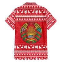 Belarus Christmas Family Matching Short Sleeve Bodycon Dress and Hawaiian Shirt with Santa Gingerbread Playing Chess National Emblem and Nordic Pattern Design - Wonder Print Shop