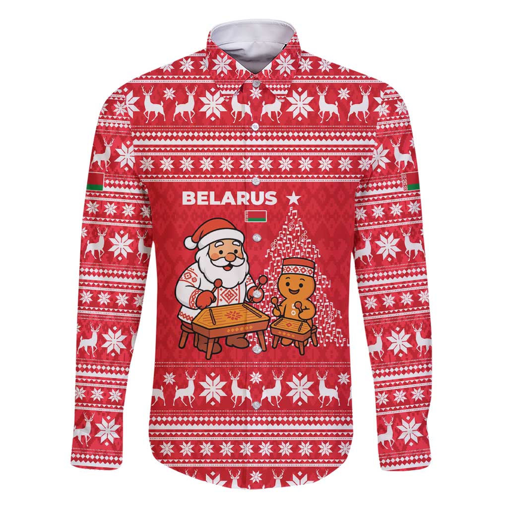 Belarus Christmas Family Matching Short Sleeve Bodycon Dress and Hawaiian Shirt with Santa Gingerbread Playing Chess National Emblem and Nordic Pattern Design - Wonder Print Shop