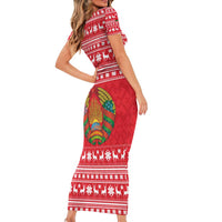 Belarus Christmas Family Matching Short Sleeve Bodycon Dress and Hawaiian Shirt with Santa Gingerbread Playing Chess National Emblem and Nordic Pattern Design - Wonder Print Shop