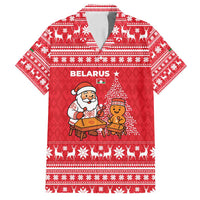 Belarus Christmas Family Matching Summer Maxi Dress and Hawaiian Shirt with Santa Gingerbread Playing Chess National Emblem and Nordic Pattern Design - Wonder Print Shop