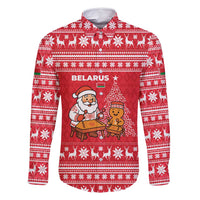 Belarus Christmas Family Matching Summer Maxi Dress and Hawaiian Shirt with Santa Gingerbread Playing Chess National Emblem and Nordic Pattern Design - Wonder Print Shop