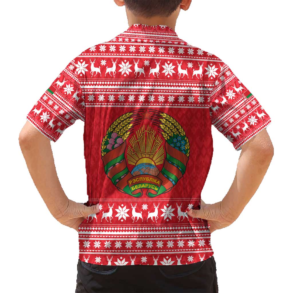 Belarus Christmas Family Matching Tank Maxi Dress and Hawaiian Shirt with Santa Gingerbread Playing Chess National Emblem and Nordic Pattern Design - Wonder Print Shop