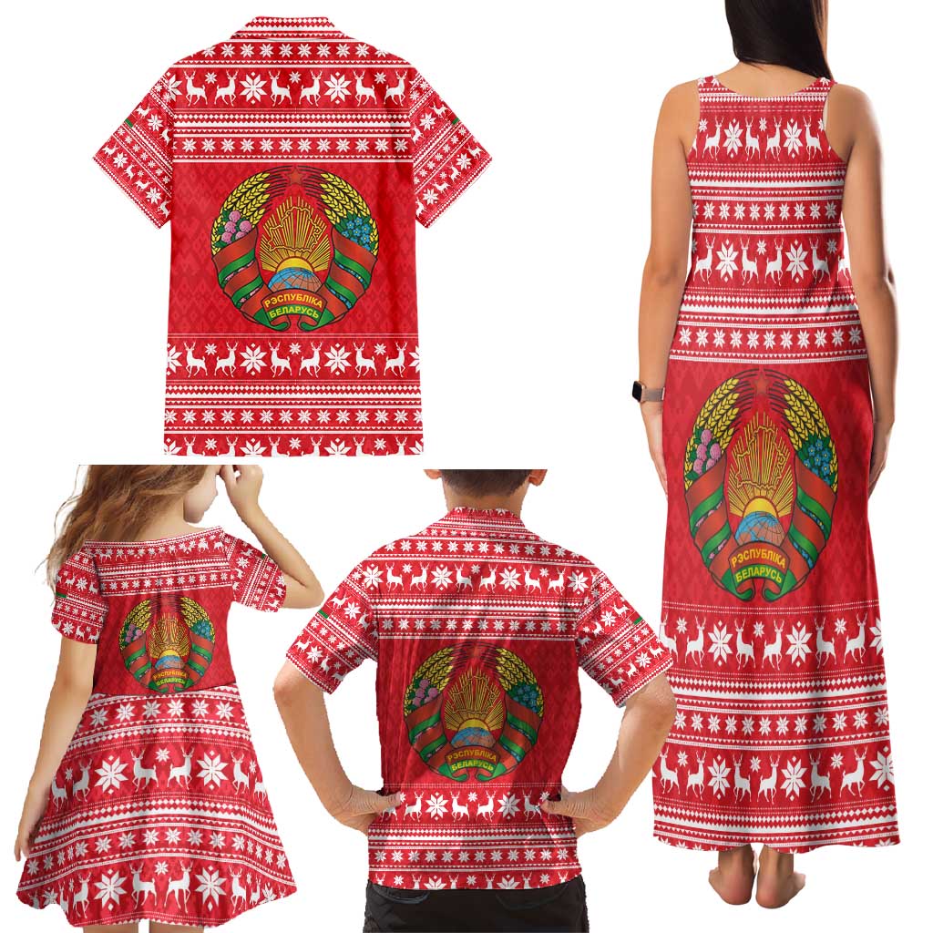 Belarus Christmas Family Matching Tank Maxi Dress and Hawaiian Shirt with Santa Gingerbread Playing Chess National Emblem and Nordic Pattern Design - Wonder Print Shop