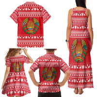 Belarus Christmas Family Matching Tank Maxi Dress and Hawaiian Shirt with Santa Gingerbread Playing Chess National Emblem and Nordic Pattern Design - Wonder Print Shop