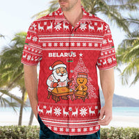 Belarus Christmas Hawaiian Shirt with Santa Gingerbread Playing Chess National Emblem and Nordic Pattern Design - Wonder Print Shop