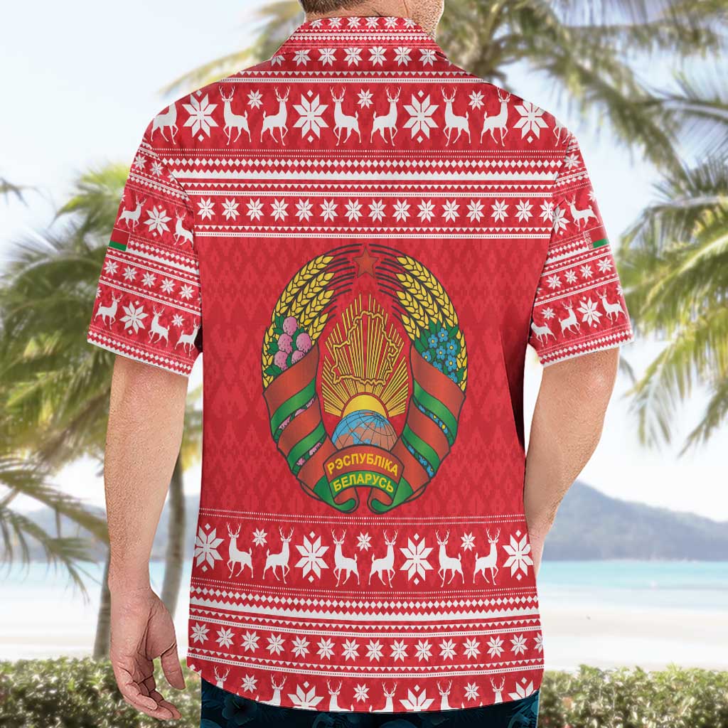 Belarus Christmas Hawaiian Shirt with Santa Gingerbread Playing Chess National Emblem and Nordic Pattern Design - Wonder Print Shop