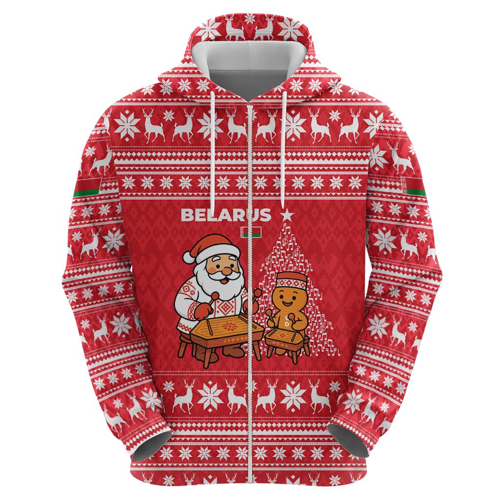 Belarus Christmas Hoodie with Santa Gingerbread Playing Chess National Emblem and Nordic Pattern Design - Wonder Print Shop