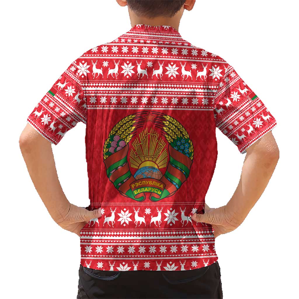 Belarus Christmas Kid Hawaiian Shirt with Santa Gingerbread Playing Chess National Emblem and Nordic Pattern Design - Wonder Print Shop
