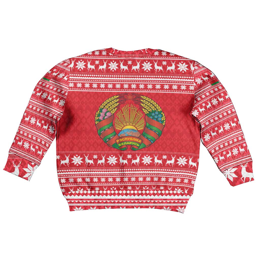 Belarus Christmas Kid Ugly Christmas Sweater with Santa Gingerbread Playing Chess National Emblem and Nordic Pattern Design - Wonder Print Shop