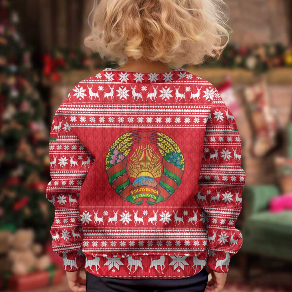 Belarus Christmas Kid Ugly Christmas Sweater with Santa Gingerbread Playing Chess National Emblem and Nordic Pattern Design - Wonder Print Shop