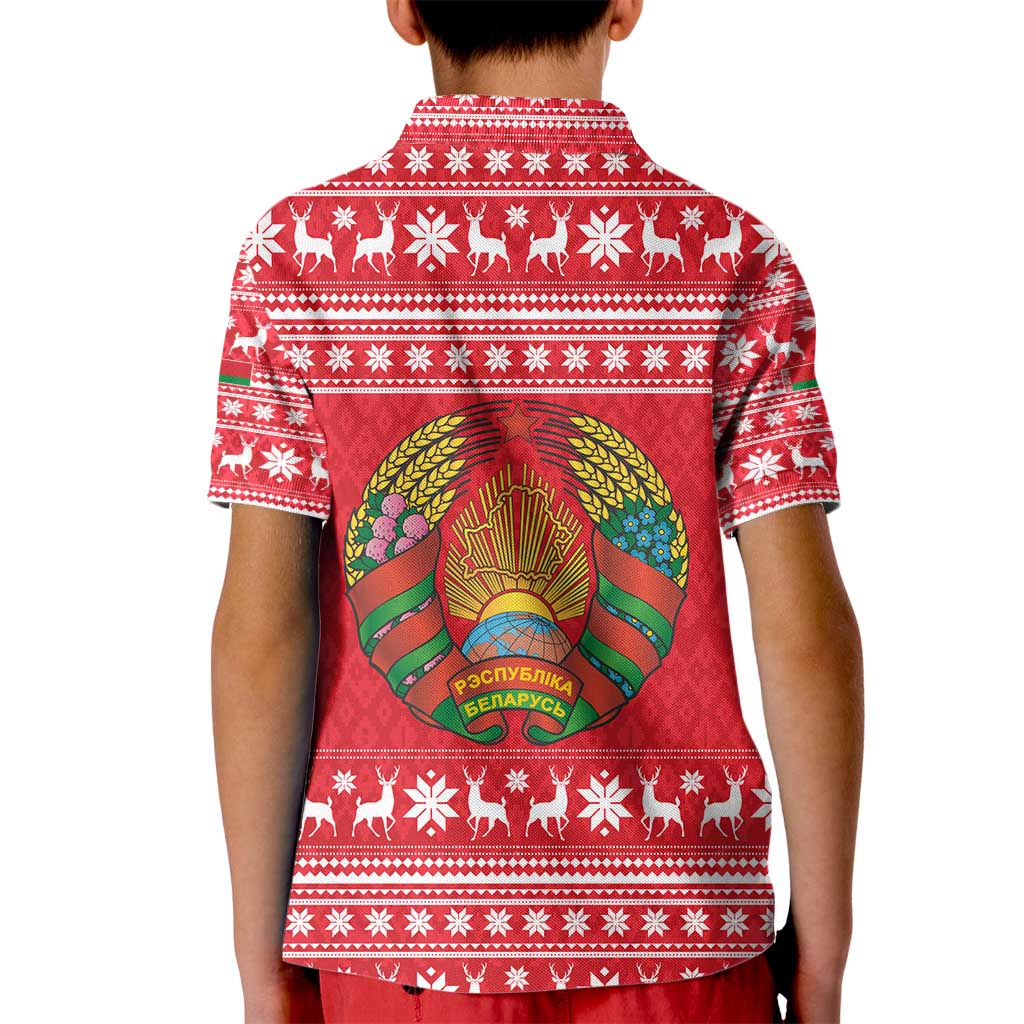 Belarus Christmas Kid Polo Shirt with Santa Gingerbread Playing Chess National Emblem and Nordic Pattern Design - Wonder Print Shop