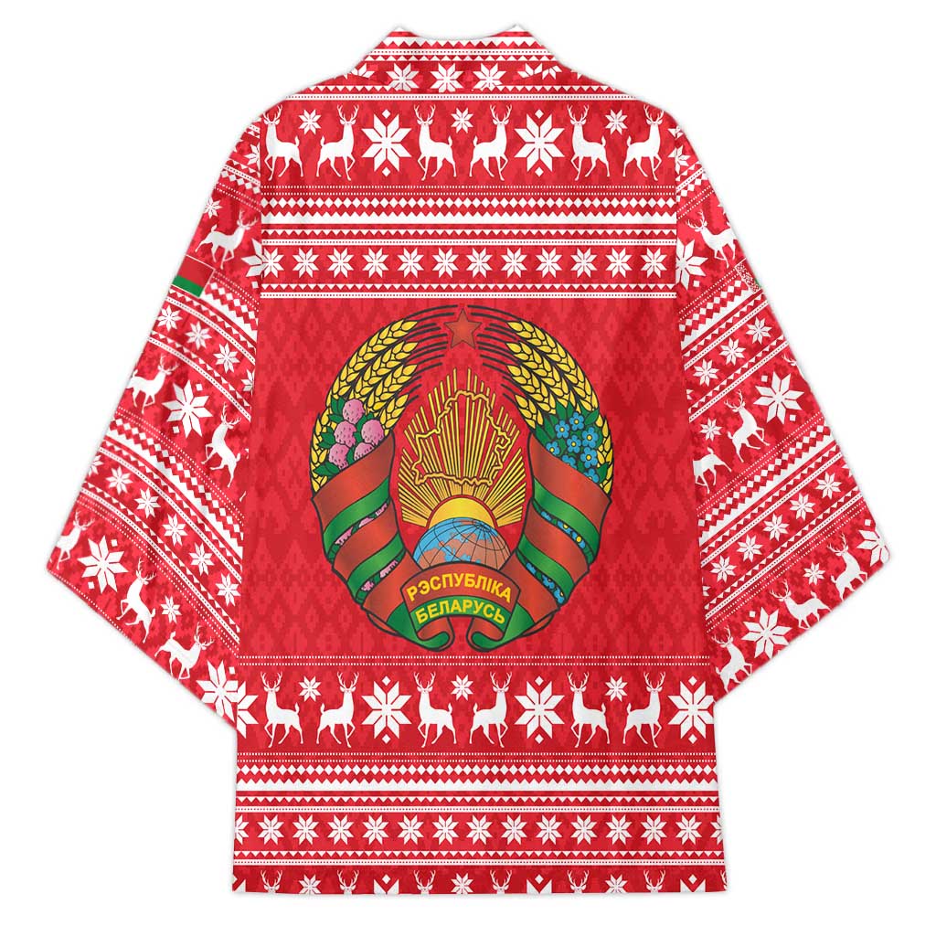 Belarus Christmas Kimono with Santa Gingerbread Playing Chess National Emblem and Nordic Pattern Design - Wonder Print Shop