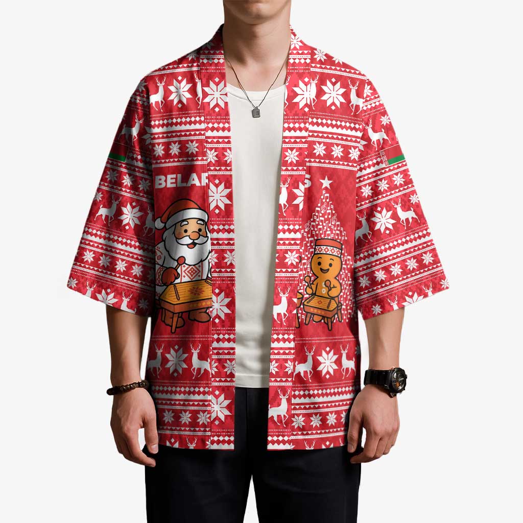 Belarus Christmas Kimono with Santa Gingerbread Playing Chess National Emblem and Nordic Pattern Design - Wonder Print Shop