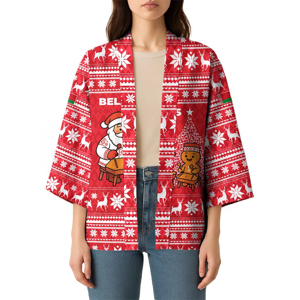 Belarus Christmas Kimono with Santa Gingerbread Playing Chess National Emblem and Nordic Pattern Design - Wonder Print Shop