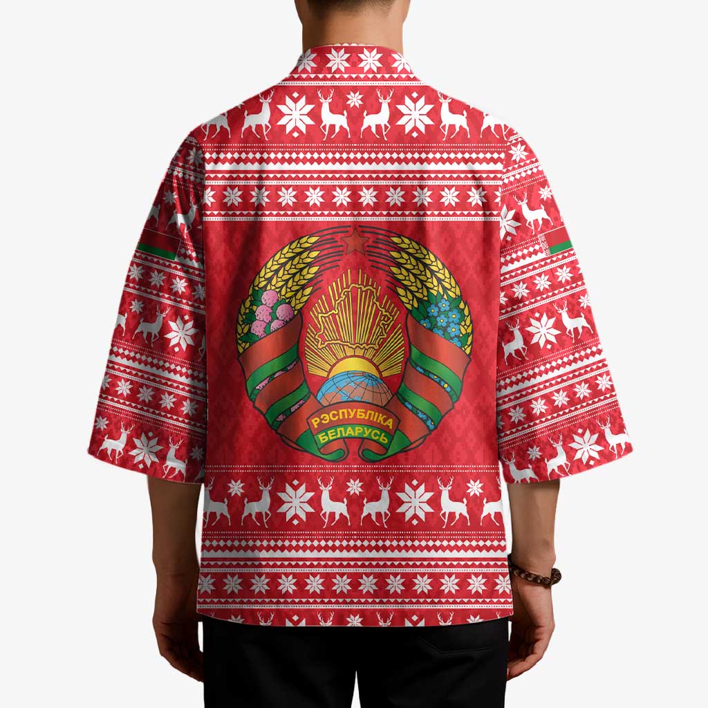 Belarus Christmas Kimono with Santa Gingerbread Playing Chess National Emblem and Nordic Pattern Design - Wonder Print Shop