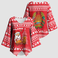 Belarus Christmas Kimono Sleeve Blouse with Santa Gingerbread Playing Chess National Emblem and Nordic Pattern Design - Wonder Print Shop