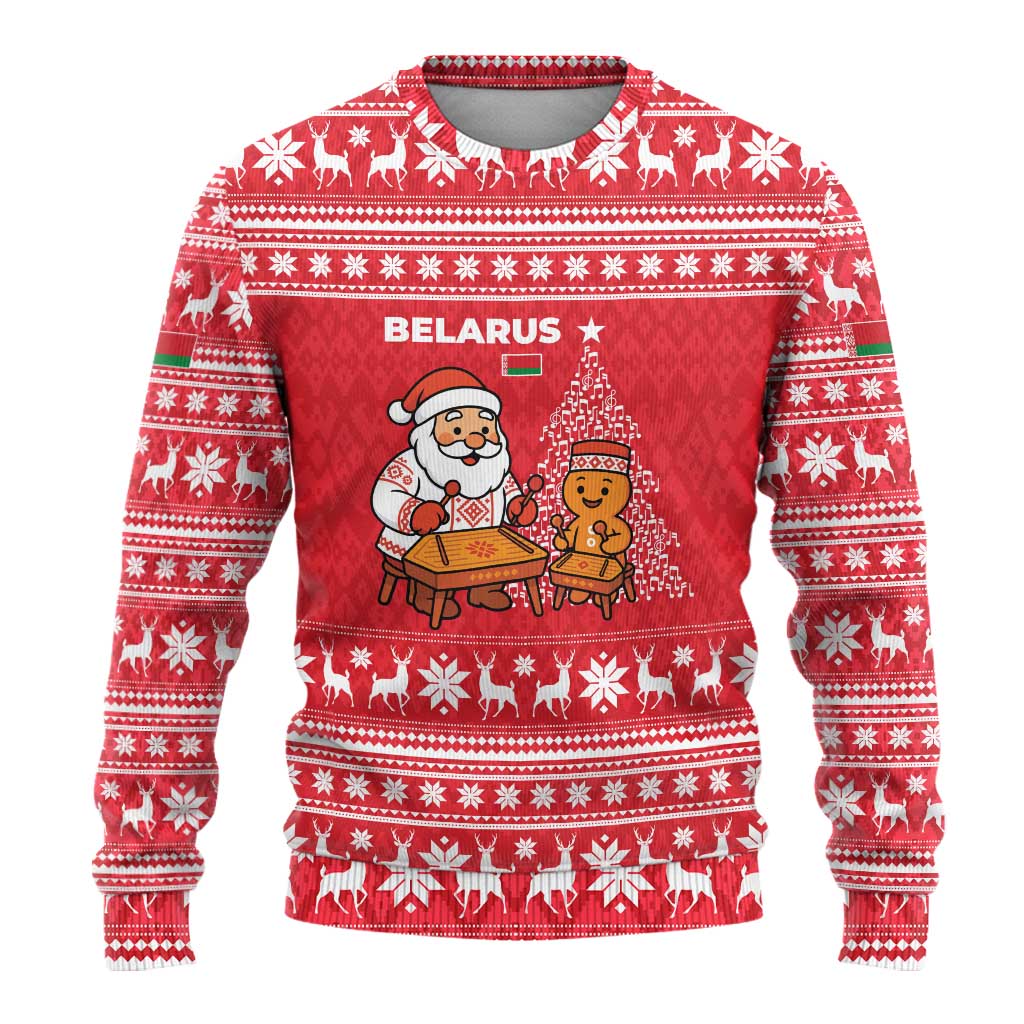 Belarus Christmas Ugly Christmas Sweater with Santa Gingerbread Playing Chess National Emblem and Nordic Pattern Design - Wonder Print Shop