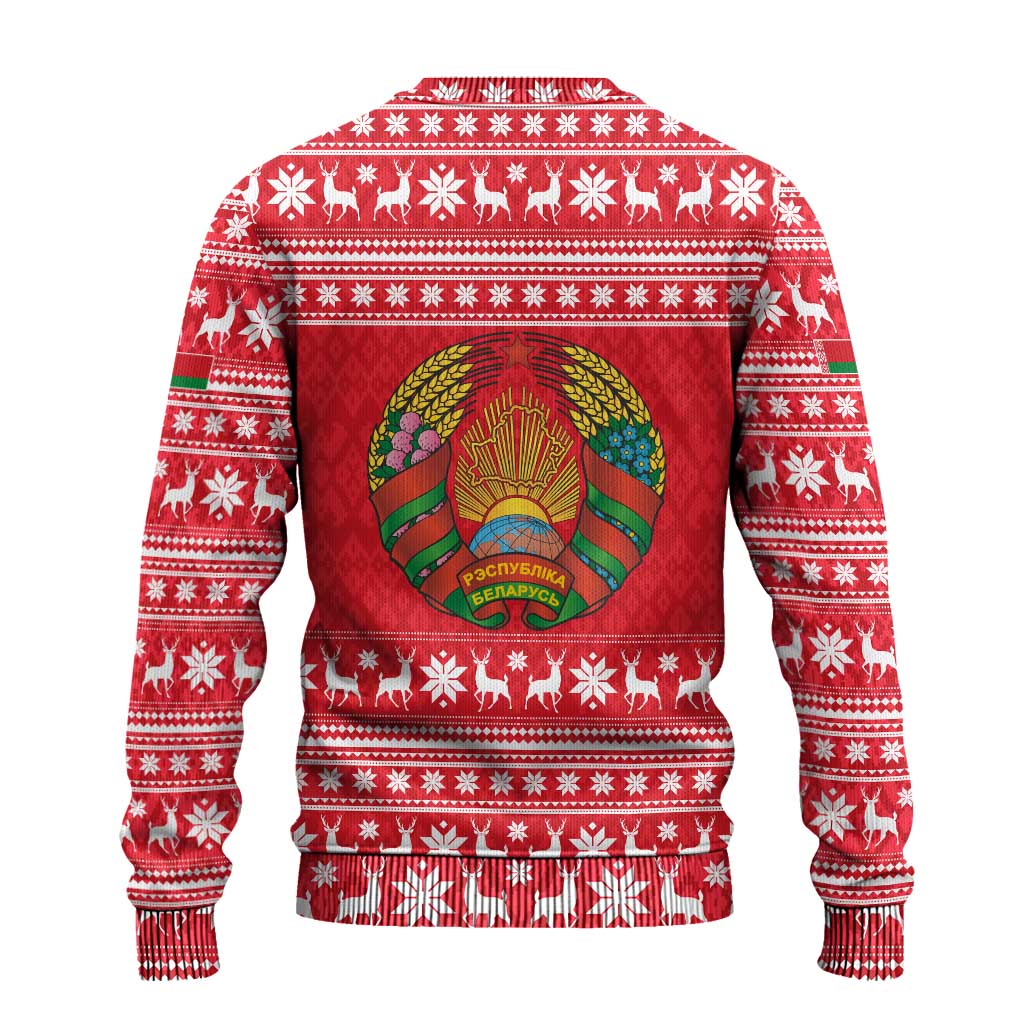 Belarus Christmas Ugly Christmas Sweater with Santa Gingerbread Playing Chess National Emblem and Nordic Pattern Design - Wonder Print Shop
