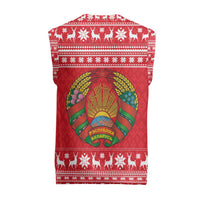Belarus Christmas Knitted V-Neck Vest with Santa Gingerbread Playing Chess National Emblem and Nordic Pattern Design - Wonder Print Shop