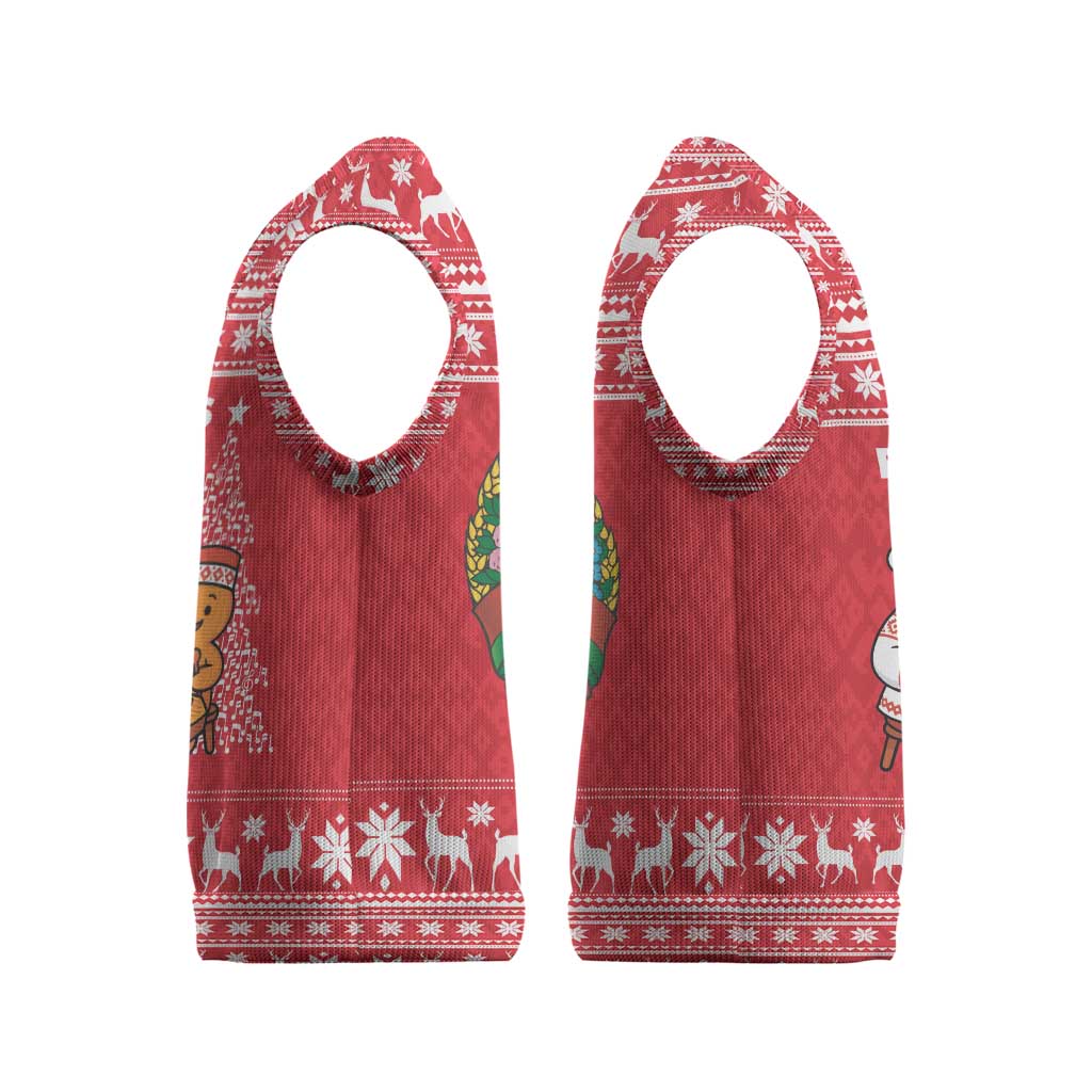 Belarus Christmas Knitted V-Neck Vest with Santa Gingerbread Playing Chess National Emblem and Nordic Pattern Design - Wonder Print Shop