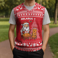 Belarus Christmas Knitted V-Neck Vest with Santa Gingerbread Playing Chess National Emblem and Nordic Pattern Design - Wonder Print Shop