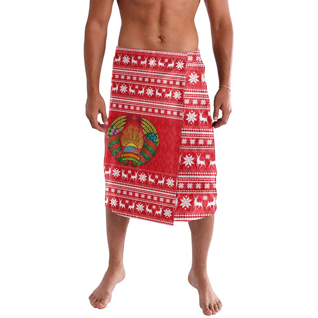 Belarus Christmas Lavalava with Santa Gingerbread Playing Chess National Emblem and Nordic Pattern Design - Wonder Print Shop