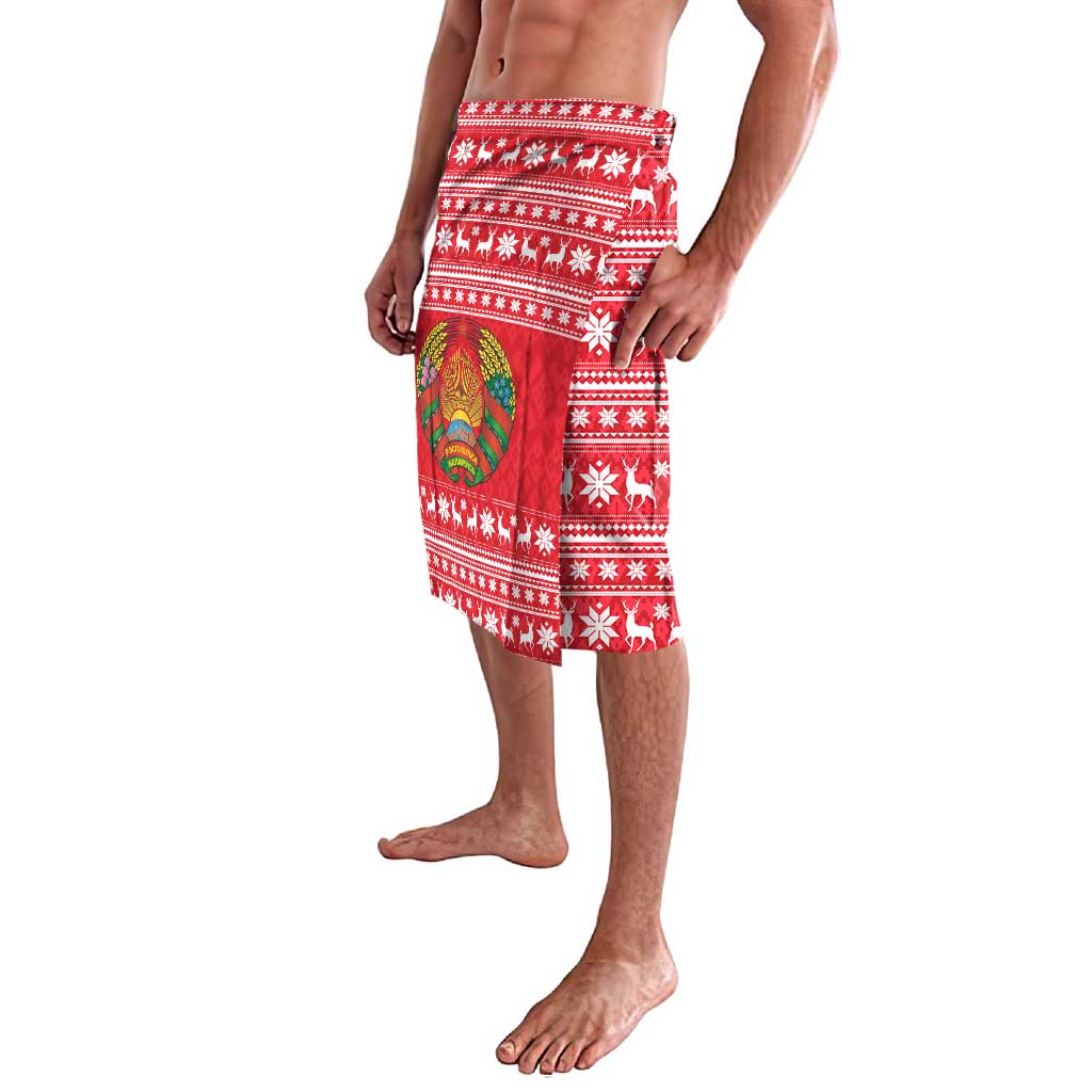 Belarus Christmas Lavalava with Santa Gingerbread Playing Chess National Emblem and Nordic Pattern Design - Wonder Print Shop