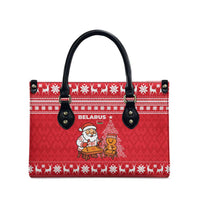 Belarus Christmas Leather Bag with Santa Gingerbread Playing Chess National Emblem and Nordic Pattern Design - Wonder Print Shop