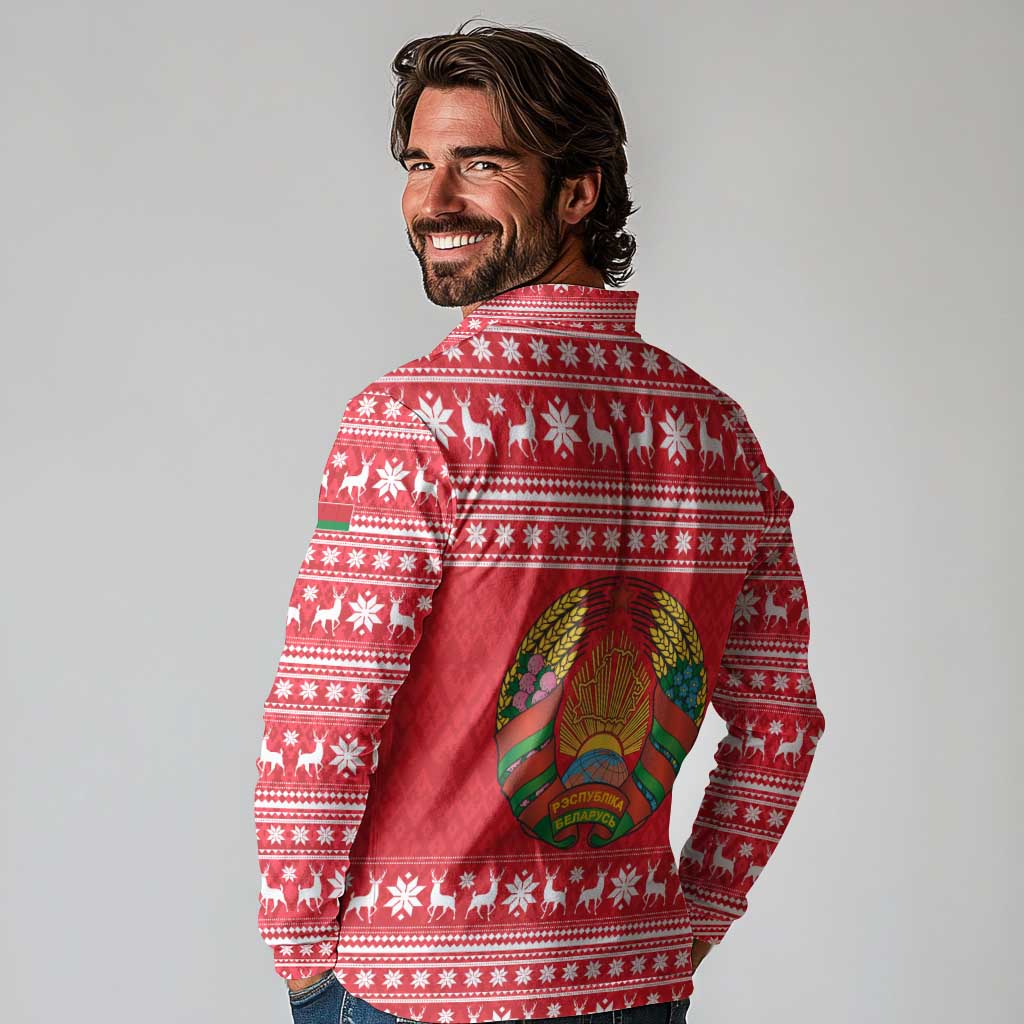 Belarus Christmas Long Sleeve Polo Shirt with Santa Gingerbread Playing Chess National Emblem and Nordic Pattern Design - Wonder Print Shop