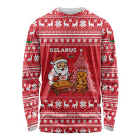 Belarus Christmas Long Sleeve Shirt with Santa Gingerbread Playing Chess National Emblem and Nordic Pattern Design - Wonder Print Shop