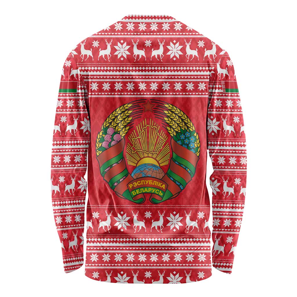Belarus Christmas Long Sleeve Shirt with Santa Gingerbread Playing Chess National Emblem and Nordic Pattern Design - Wonder Print Shop