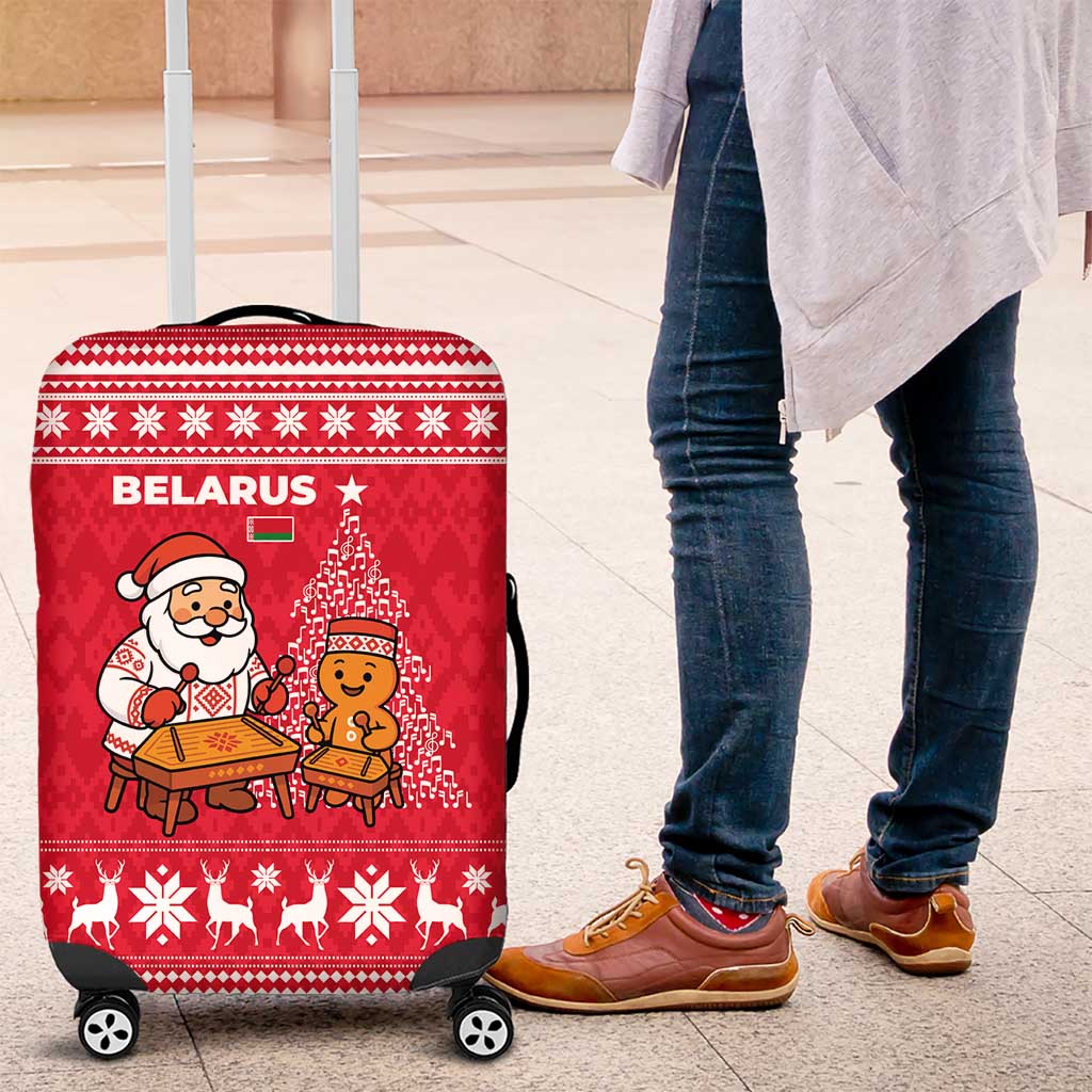 Belarus Christmas Luggage Cover with Santa Gingerbread Playing Chess National Emblem and Nordic Pattern Design - Wonder Print Shop