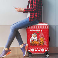Belarus Christmas Luggage Cover with Santa Gingerbread Playing Chess National Emblem and Nordic Pattern Design - Wonder Print Shop