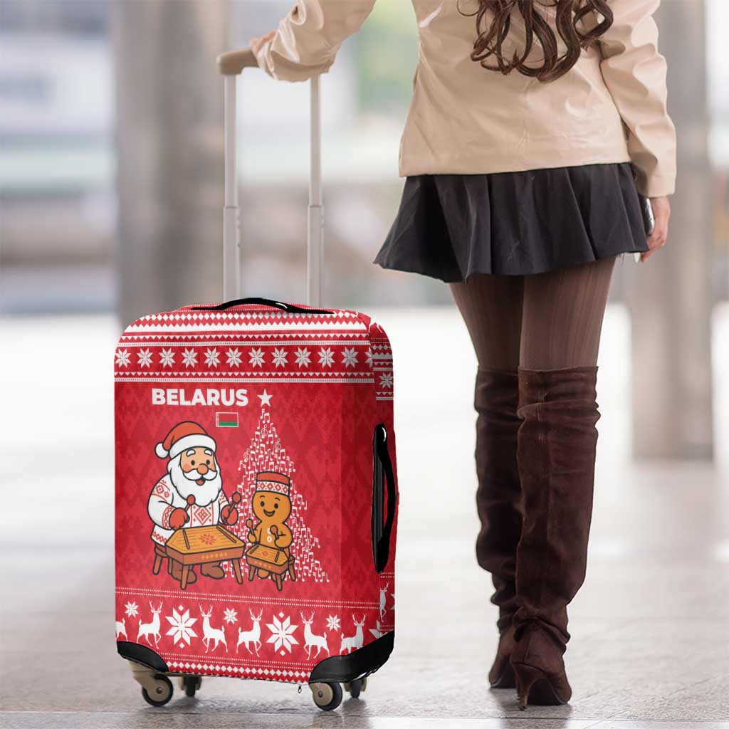 Belarus Christmas Luggage Cover with Santa Gingerbread Playing Chess National Emblem and Nordic Pattern Design - Wonder Print Shop
