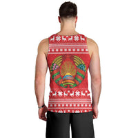 Belarus Christmas Men Tank Top with Santa Gingerbread Playing Chess National Emblem and Nordic Pattern Design - Wonder Print Shop